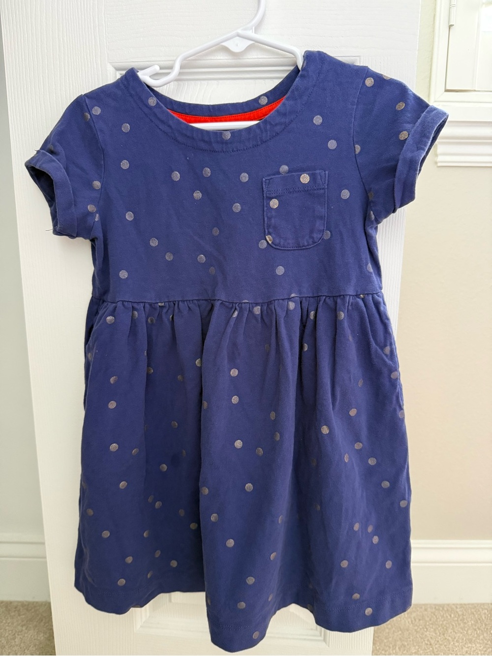 Mini Boden Navy Dress with Silver Polka Dots